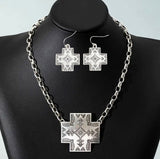 Western Aztec Cross Necklace with Matching Earrings