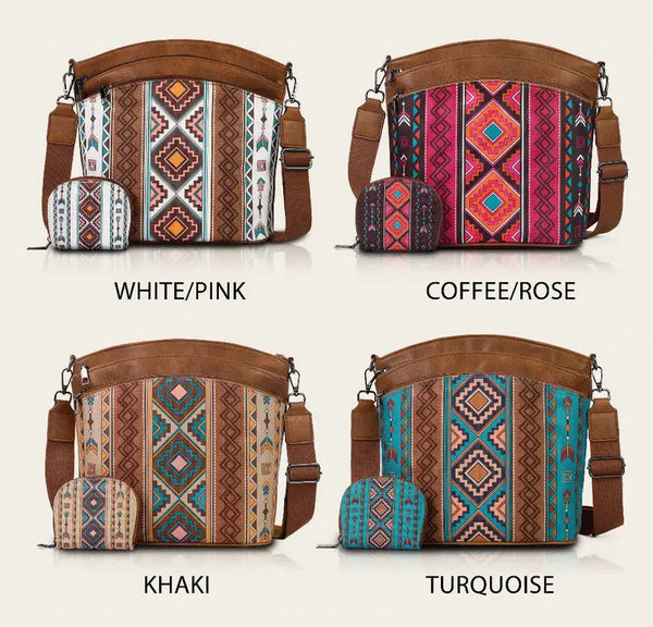 Aztec Crossbody/Shoulder Purse with Bonus Pouch (4 Color Choices)