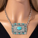 Western Large Concho Necklace with Turquoise Stones
