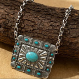Western Large Concho Necklace with Turquoise Stones