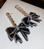Elegant, Long, Blingy Black Bow Earrings