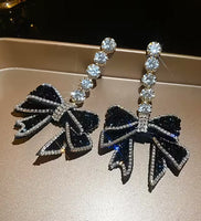 Elegant, Long, Blingy Black Bow Earrings