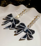 Elegant, Long, Blingy Black Bow Earrings
