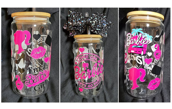 "Barbie" Glass Tumbler 16oz Cup/Beer Can