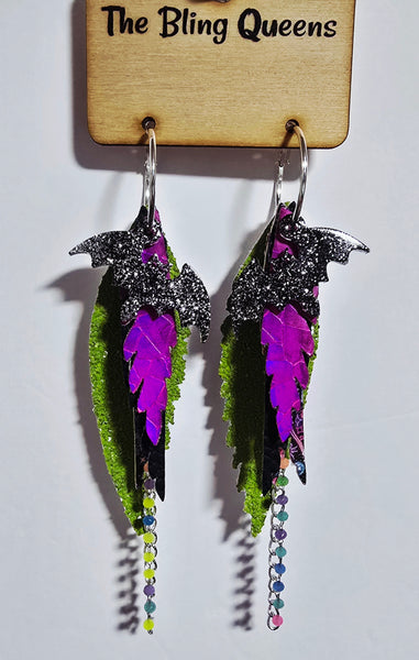 HALLOWEEN - Big & Boujee Custom Feather Earrings (Bats)