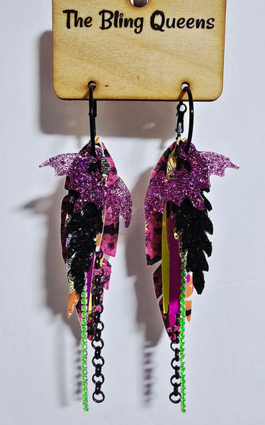 HALLOWEEN - Big & Boujee Custom Feather Earrings (Bats)