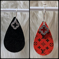 Red & Black Interchangeable Teardrop Earrings with Rhinestone Charms