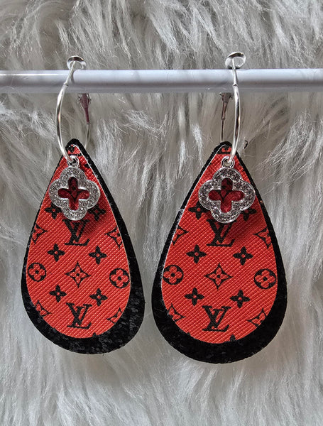 Red & Black Interchangeable Teardrop Earrings with Rhinestone Charms