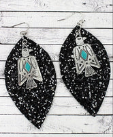 Black Glitter Petal with Thunderbird Charm Earrings