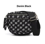 Checkered Denim Bum Bag/Crossbody Bag with Bonus Chain & Charm (4 Colors)