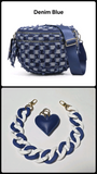 Checkered Denim Bum Bag/Crossbody Bag with Bonus Chain & Charm (4 Colors)