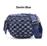 Checkered Denim Bum Bag/Crossbody Bag with Bonus Chain & Charm (4 Colors)