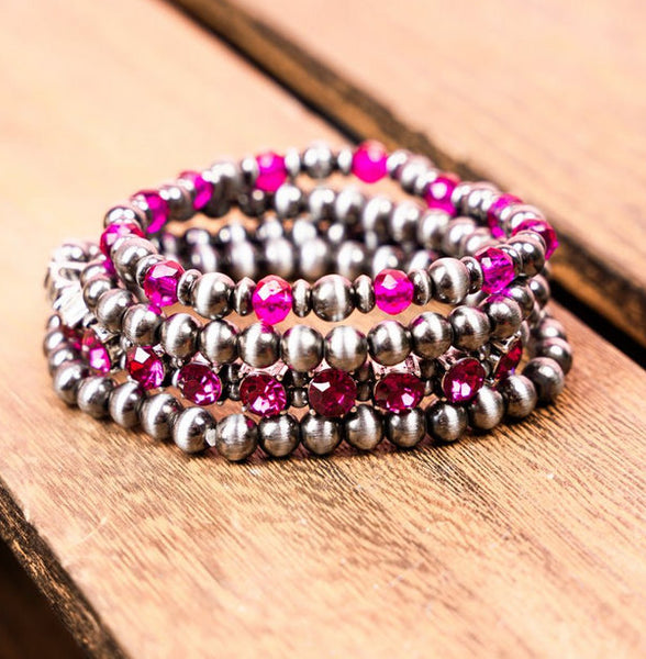 Western - Bolton Bay Fuchsia Silvertone Bracelet Set