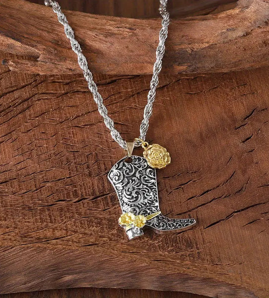 Cowboy Boot Necklace with Matching Earrings