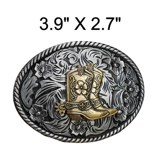 Western Engraved 2 Tone Cowboy Boots Belt Buckle