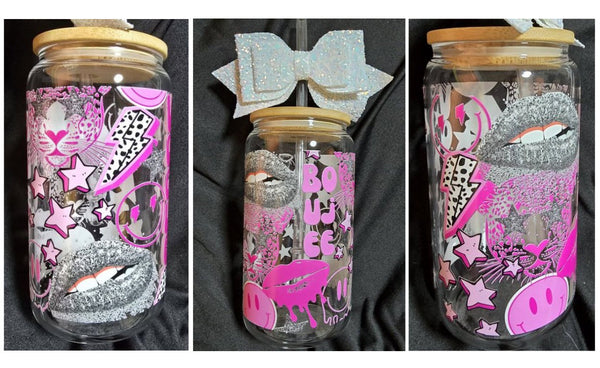 "Boujee" Glass Tumbler 16oz Cup/Beer Can