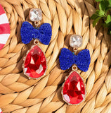 Americana Crystal Bows & Teardrop Necklace with Matching Earrings