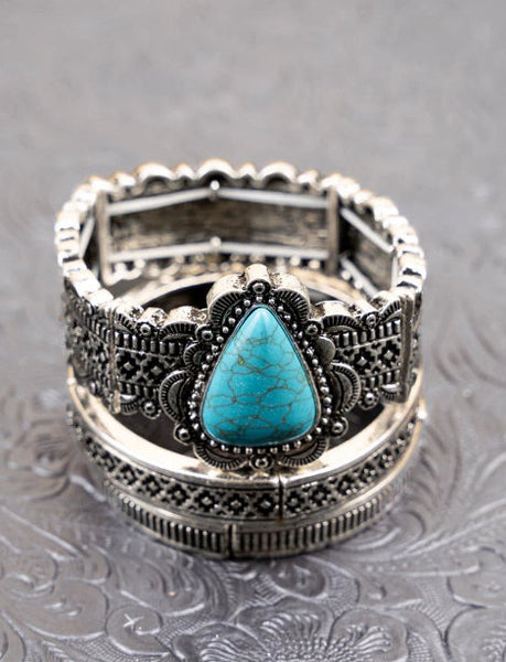 Western - Briarcliff Turquoise & Silvertone Bracelet Set