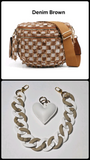 Checkered Denim Bum Bag/Crossbody Bag with Bonus Chain & Charm (4 Colors)