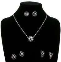 Checkered Round Necklace with 3 Pairs of Earrings