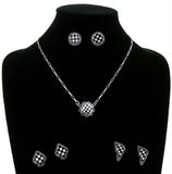 Checkered Round Necklace with 3 Pairs of Earrings