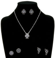 Checkered Spade Necklace with 3 Pairs of Earrings