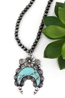 Camilla Silver Pearl Necklace with Crescent Moon Stone Bead Pendant (2 Colors Available)