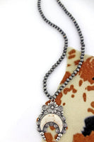 Camilla Silver Pearl Necklace with Crescent Moon Stone Bead Pendant (2 Colors Available)