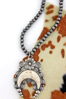 Camilla Silver Pearl Necklace with Crescent Moon Stone Bead Pendant (2 Colors Available)