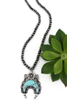 Camilla Silver Pearl Necklace with Crescent Moon Stone Bead Pendant (2 Colors Available)