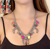 Western Squash Blossom Charm Necklace with Coordinating Earrings (3 Color Available)