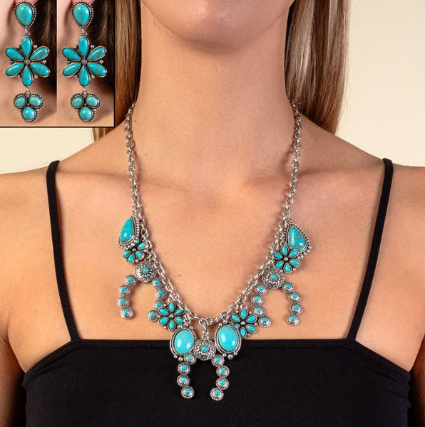 Western Squash Blossom Charm Necklace with Coordinating Earrings (3 Color Available)