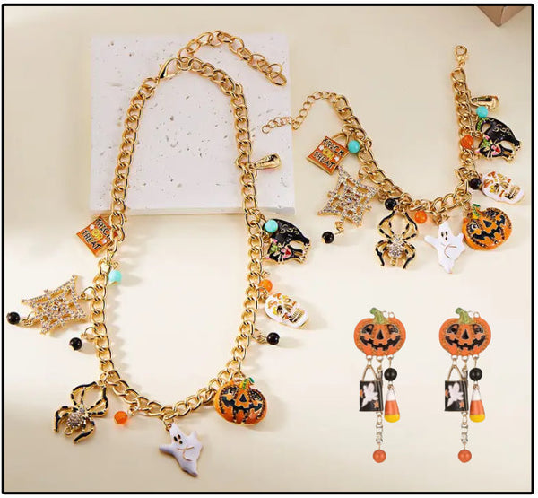 Halloween - Charm Necklace Set with Bonus Bracelet