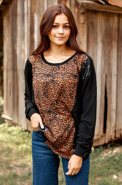 Chasing That Feeling Top (Leopard Print & Sequins)