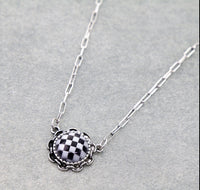 Checkered Round Necklace with 3 Pairs of Earrings