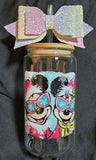 CHRISTMAS "Mickey & Minnie" Glass Tumbler 16oz Cup/Beer Can