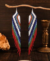 Boho-Chic Colorful Beaded Cascading Long Tassel Earrings