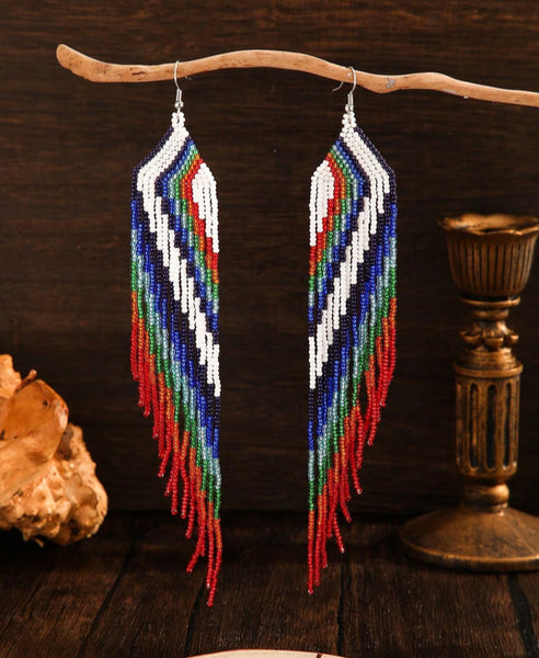 Boho-Chic Colorful Beaded Cascading Long Tassel Earrings