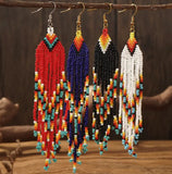 Boho-Chic Beaded Long Tassel Earrings (4 Color Choices)