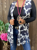 Cow Printed Vest w/Tassels