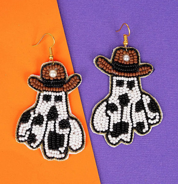 Halloween - Boo Haw Cowboy Ghost Seed Bead Earrings