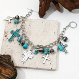 Western Boho Turquoise Cross Charm Bracelet
