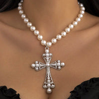 Elegant Pearl Cross Necklaces (3 Color Options)