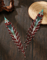 Boho-Chic Dark Red Beaded Long Tassel Earrings