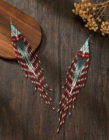 Boho-Chic Dark Red Beaded Long Tassel Earrings