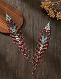 Boho-Chic Dark Red Beaded Long Tassel Earrings