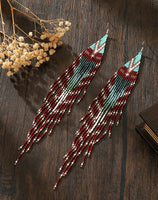 Boho-Chic Dark Red Beaded Long Tassel Earrings