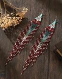 Boho-Chic Dark Red Beaded Long Tassel Earrings