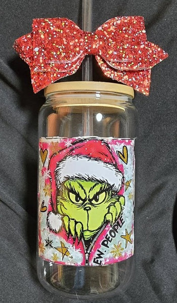 CHRISTMAS "EW People" Glass Tumbler 16oz Cup/Beer Can