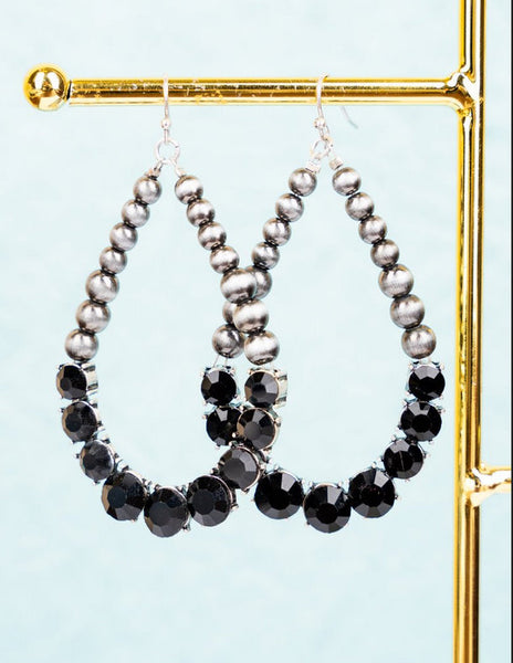 Eyes on You Black Crystal & Silver Pearl Teardrop Earrings